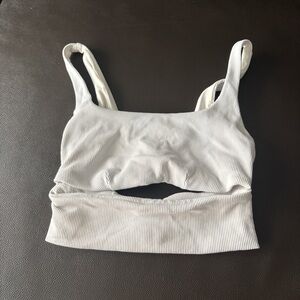 ALO Yoga Cream Ribbed Sports Bra